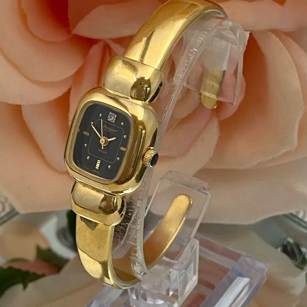 Vintage Gruen Precision Swiss Parts Diamond Accented Dial Hinged Bangle Watch